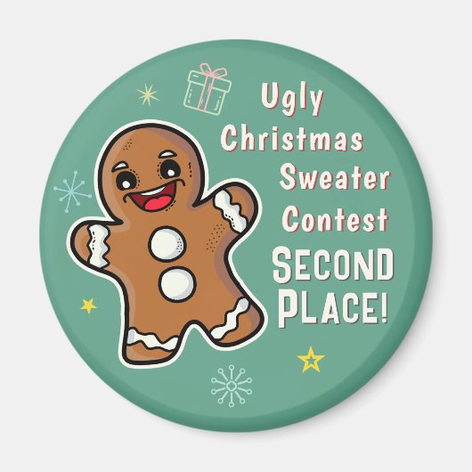Retro Gingerbread Ugly Xmas Sweater Contest 2e Magneet (Voorkant)