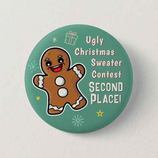 Retro Gingerbread Ugly Xmas Sweater Contest 2e Ronde Button 5,7 Cm (Voorkant)