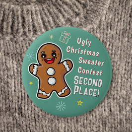 Retro Gingerbread Ugly Xmas Sweater Contest 2e Ronde Button 5,7 Cm