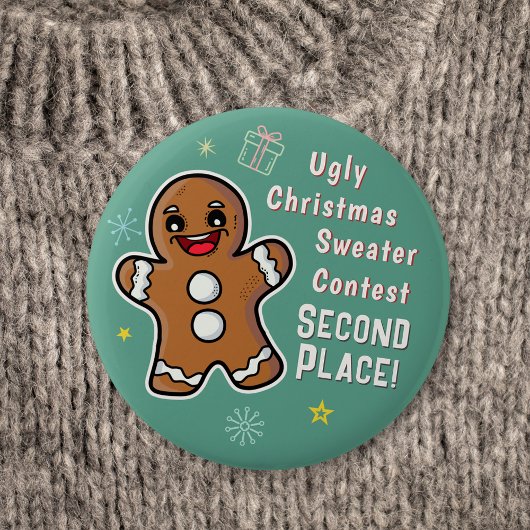Retro Gingerbread Ugly Xmas Sweater Contest 2e Ronde Button 5,7 Cm