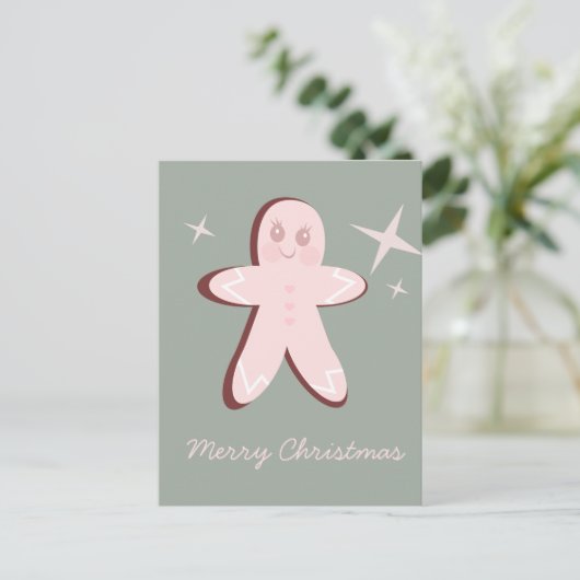 Retro Gingerbrood Cookies Groovy Kerstmis Briefkaart (Staand voorkant)