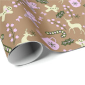 Retro Gingerbrood Deer Candycane behandelt Kerstmi Cadeaupapier (Rol Hoek)