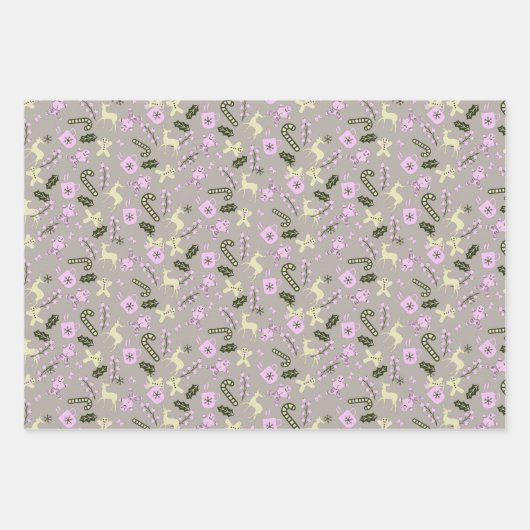 Retro Gingerbrood Deer Candycane behandelt Kerstmi Inpakpapier Vel (Voorkant 3)