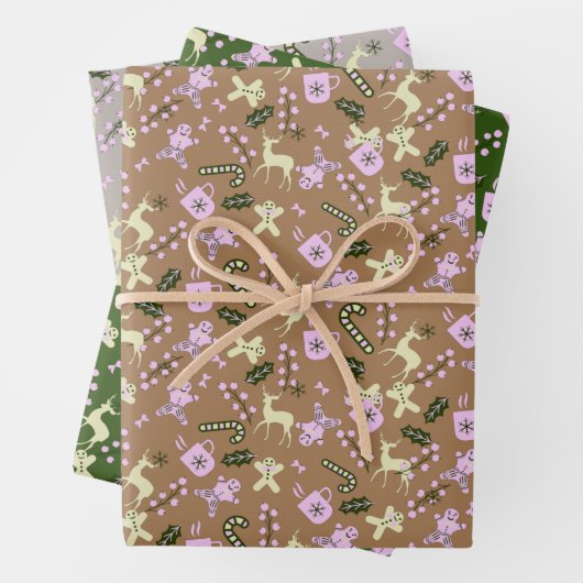 Retro Gingerbrood Deer Candycane behandelt Kerstmi Inpakpapier Vel (In situ)