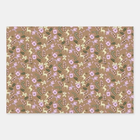 Retro Gingerbrood Deer Candycane behandelt Kerstmi Inpakpapier Vel (Voorkant)