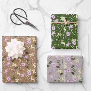 Retro Gingerbrood Deer Candycane behandelt Kerstmi Inpakpapier Vel