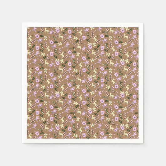 Retro Gingerbrood Deer Candycane behandelt Kerstmi Servet (Voorkant)