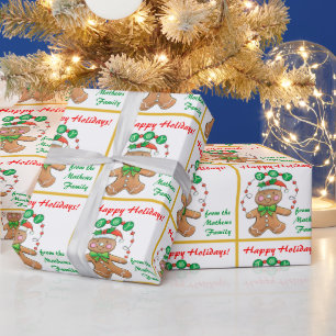 Retro Gingerbrood Joy Persoonlijke Kerstmis Cadeaupapier