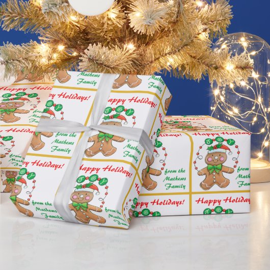 Retro Gingerbrood Joy Persoonlijke Kerstmis Cadeaupapier (Feestdagen)