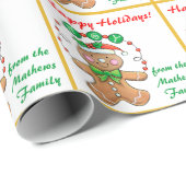 Retro Gingerbrood Joy Persoonlijke Kerstmis Cadeaupapier (Rol Hoek)