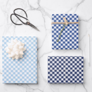Retro Gingham 3 Blauw Inpakpapier Vel
