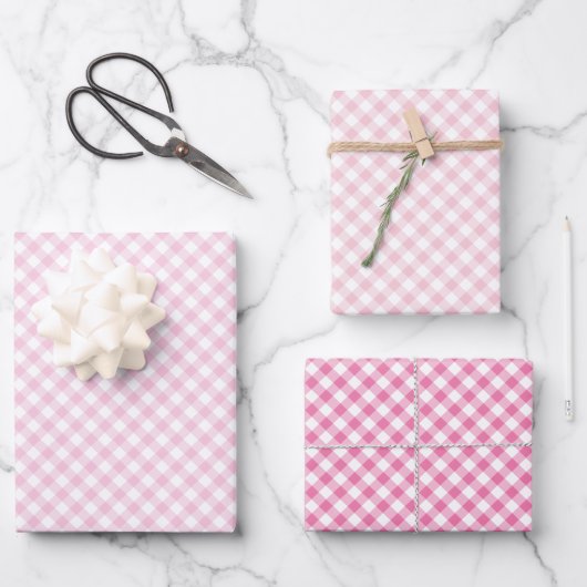 Retro Gingham 3 Roze Inpakpapier Vel (Voorkant)
