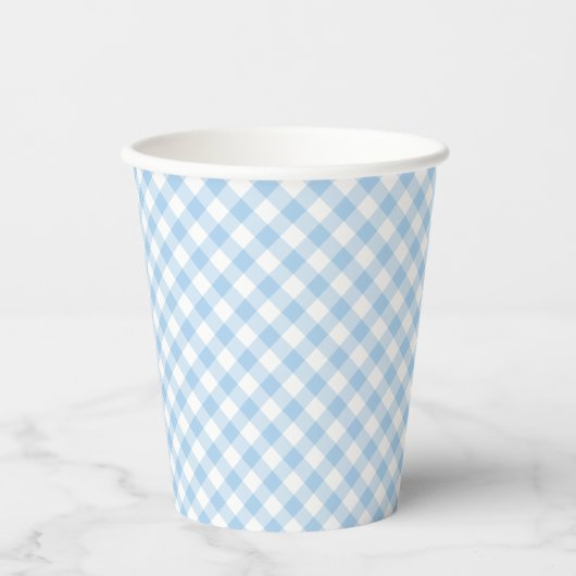 Retro Gingham Baby Blue Papieren Bekers (Voorkant)