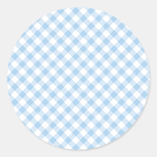 Retro Gingham Baby Blue Ronde Sticker (Voorkant)