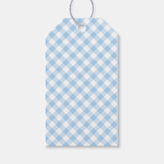 Retro Gingham Babyblauw Cadeaulabel (Voorkant)