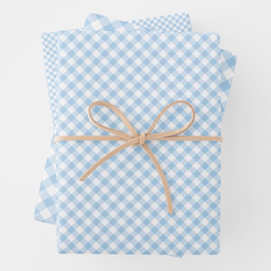 Retro Gingham Babyblauw Inpakpapier Vel (In situ)