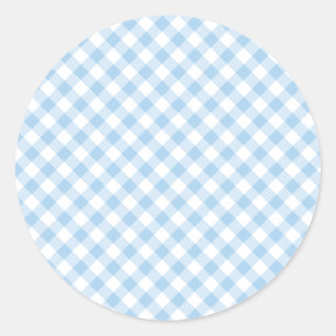 Retro Gingham Babyblauw Ronde Sticker