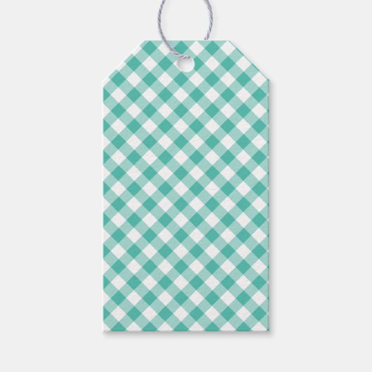 Retro Gingham Blauwgroen Cadeaulabel (Voorkant)