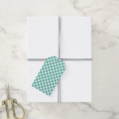 Retro Gingham Blauwgroen Cadeaulabel (Met Touw)