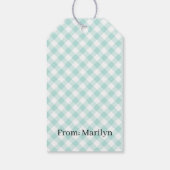 Retro Gingham Blauwgroen Cadeaulabel (Achterkant)