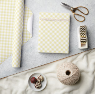 Retro Gingham Boter Geel Cadeaupapier