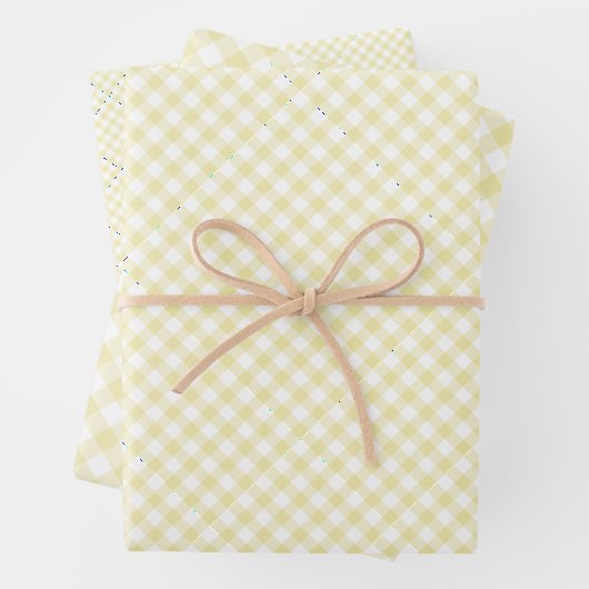 Retro Gingham Boter Geel Inpakpapier Vel (In situ)