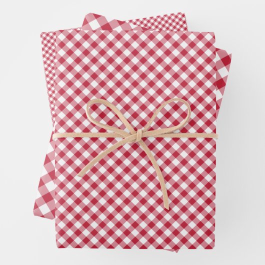 Retro Gingham Cherry Red Inpakpapier Vel (In situ)