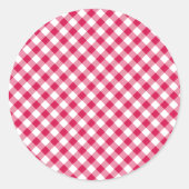 Retro Gingham Framboos Ronde Sticker (Voorkant)