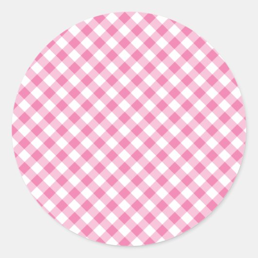 Retro Gingham Fuchsia Pink Ronde Sticker (Voorkant)