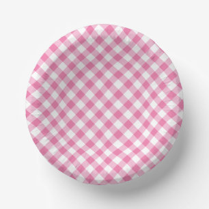Retro Gingham Fuchsia Roze Papieren Kommen