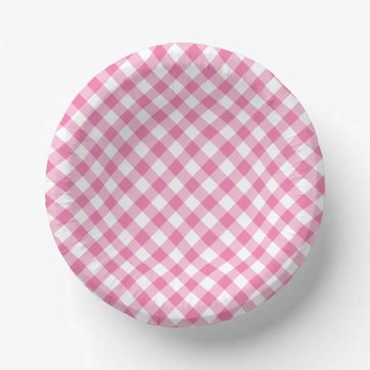 Retro Gingham Fuchsia Roze Papieren Kommen (Voorkant)