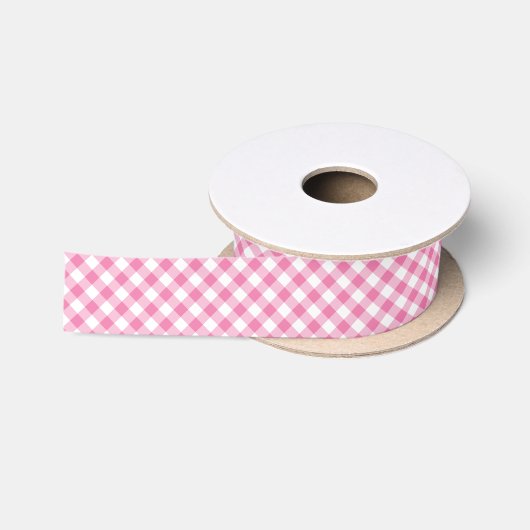 Retro Gingham Fuchsia Roze Satijnen Lint (Spoel)