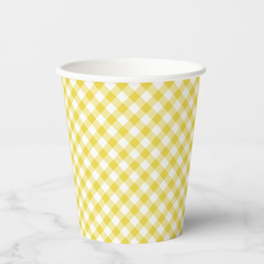 Retro Gingham Goudgeel Papieren Bekers (Voorkant)