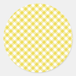 Retro Gingham Goudgeel Ronde Sticker