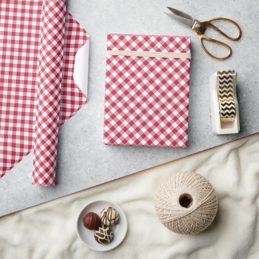Retro Gingham Kersenrood Cadeaupapier (Crafts)