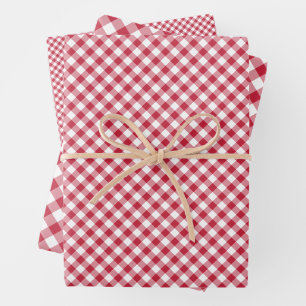 Retro Gingham Kersenrood Inpakpapier Vel