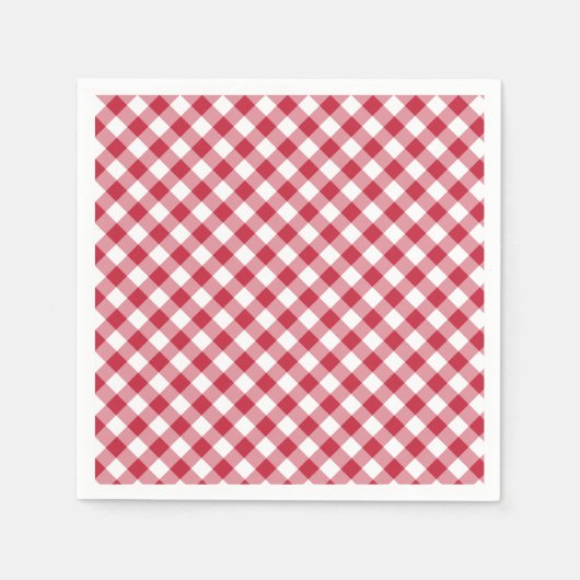 Retro Gingham Kersenrood Servet (Voorkant)