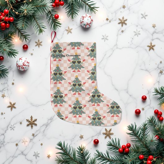 Retro Gingham kerstboom gepersonaliseerd Kleine Kerstsok