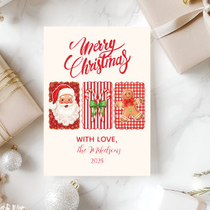 Retro Gingham Kerstman Gemberkoek Kerstmis Feestdagenkaart