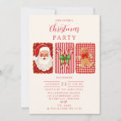 Retro Gingham Kerstman Gemberkoek Kerstmis Kaart (Voorkant)