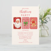 Retro Gingham Kerstman Gemberkoek Kerstmis Kaart (Staand voorkant)