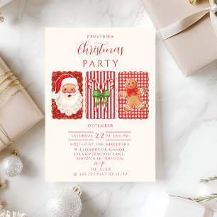 Retro Gingham Kerstman Gemberkoek Kerstmis Kaart