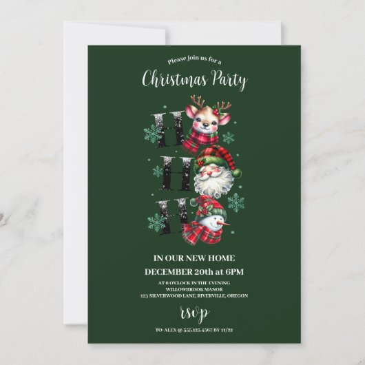 Retro Gingham Kerstman & Vrienden Kerstmis Kaart (Voorkant)