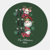 Retro Gingham Kerstman & Vrienden Kerstmis Ronde Sticker (Voorkant)