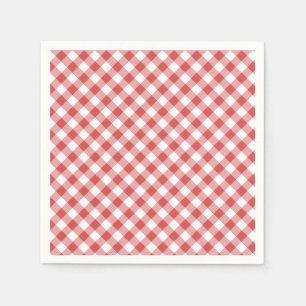 Retro Gingham Koraalrood Servet