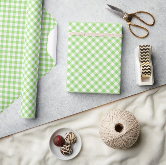 Retro Gingham Lente Groen Cadeaupapier (Crafts)