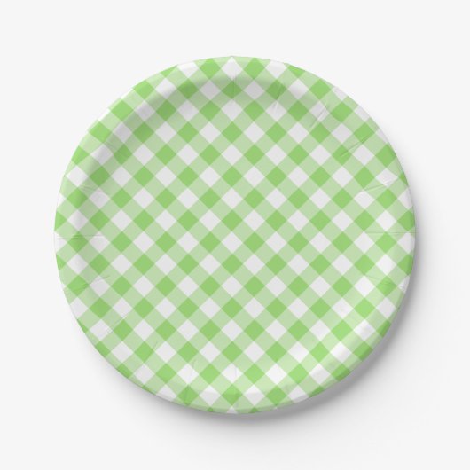 Retro Gingham Lente Groen Papieren Bordje (Voorkant)