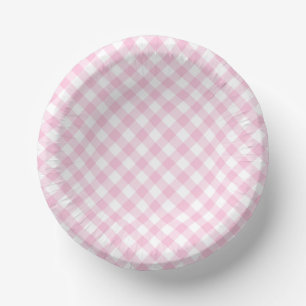 Retro Gingham Licht Roze Papieren Kommen