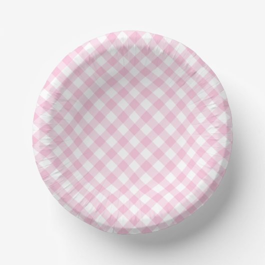 Retro Gingham Licht Roze Papieren Kommen (Voorkant)