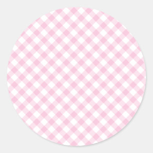 Retro Gingham Licht Roze Ronde Sticker